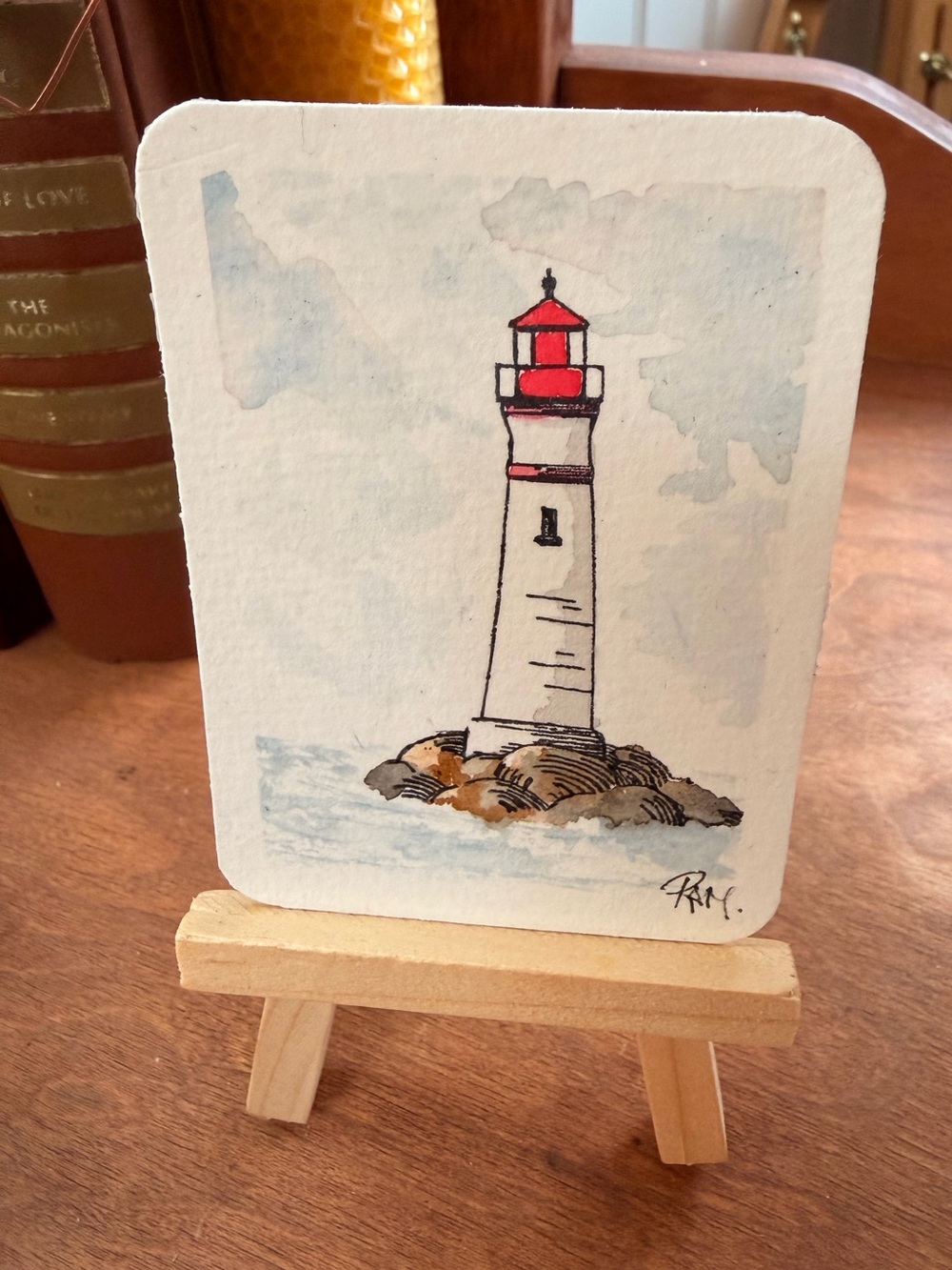 Tiny Moments | Original Lighthouse Miniature Watercolor Painting | Coastal Art